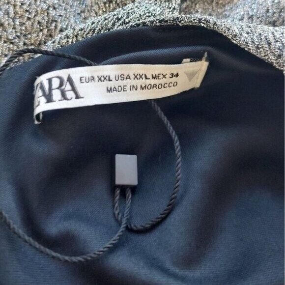 ZARA Dress Silver Metallic XXL Sexy V-Neck Cocktail Long Sleeve - Picture 12 of 12